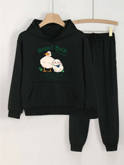 Rabbit Duck Print Hooded Outfit For Girls Hoodie & Pants Set