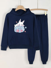 Bunny & Cherry Print Girls Hoodie & Pants Set