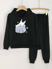 Bunny & Cherry Print Girls Hoodie & Pants Set