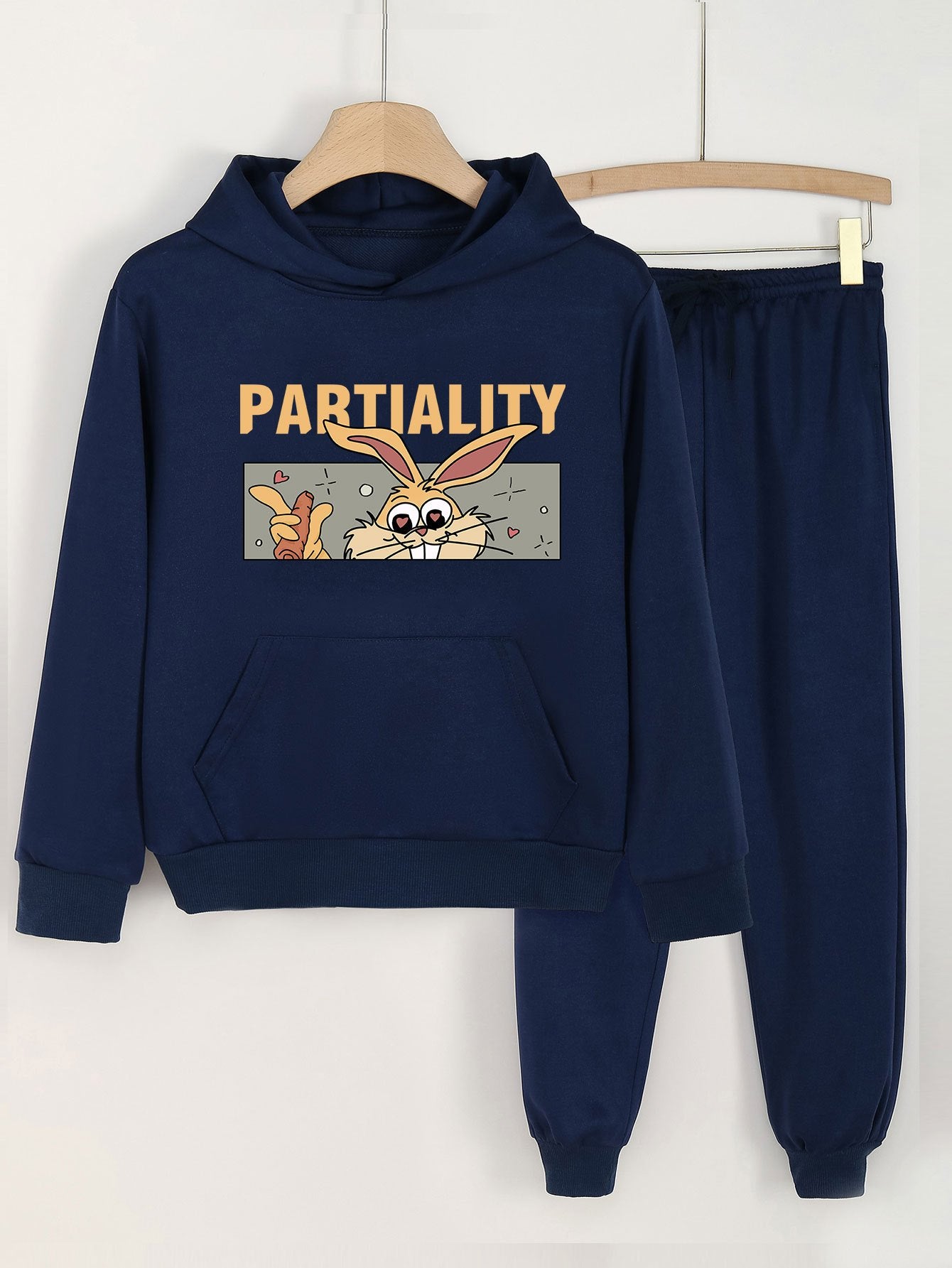 Girls Rabbit Print Hoodie & Sweatpants Set for Spring/Autumn