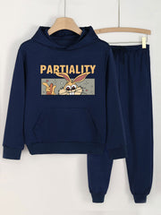 Girls Rabbit Print Hoodie & Sweatpants Set for Spring/Autumn