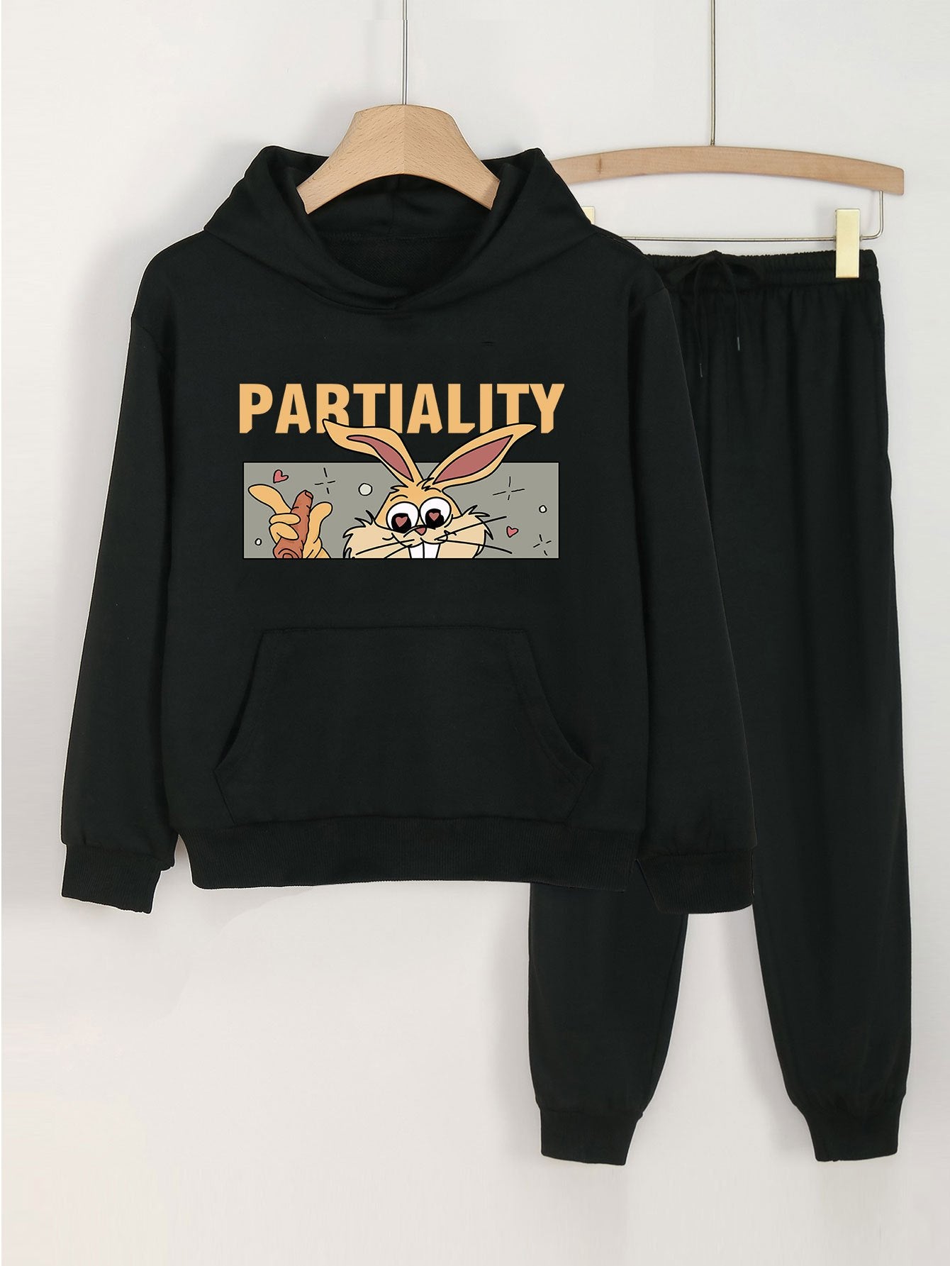 Girls Rabbit Print Hoodie & Sweatpants Set for Spring/Autumn