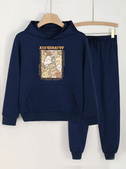 Girls Bunny Print Hoodie & Sweatpants Set for Spring/Autumn