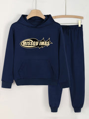 Girls 2pcs Letters Print Hoodie & Sweatpants Set for Spring and Autumn