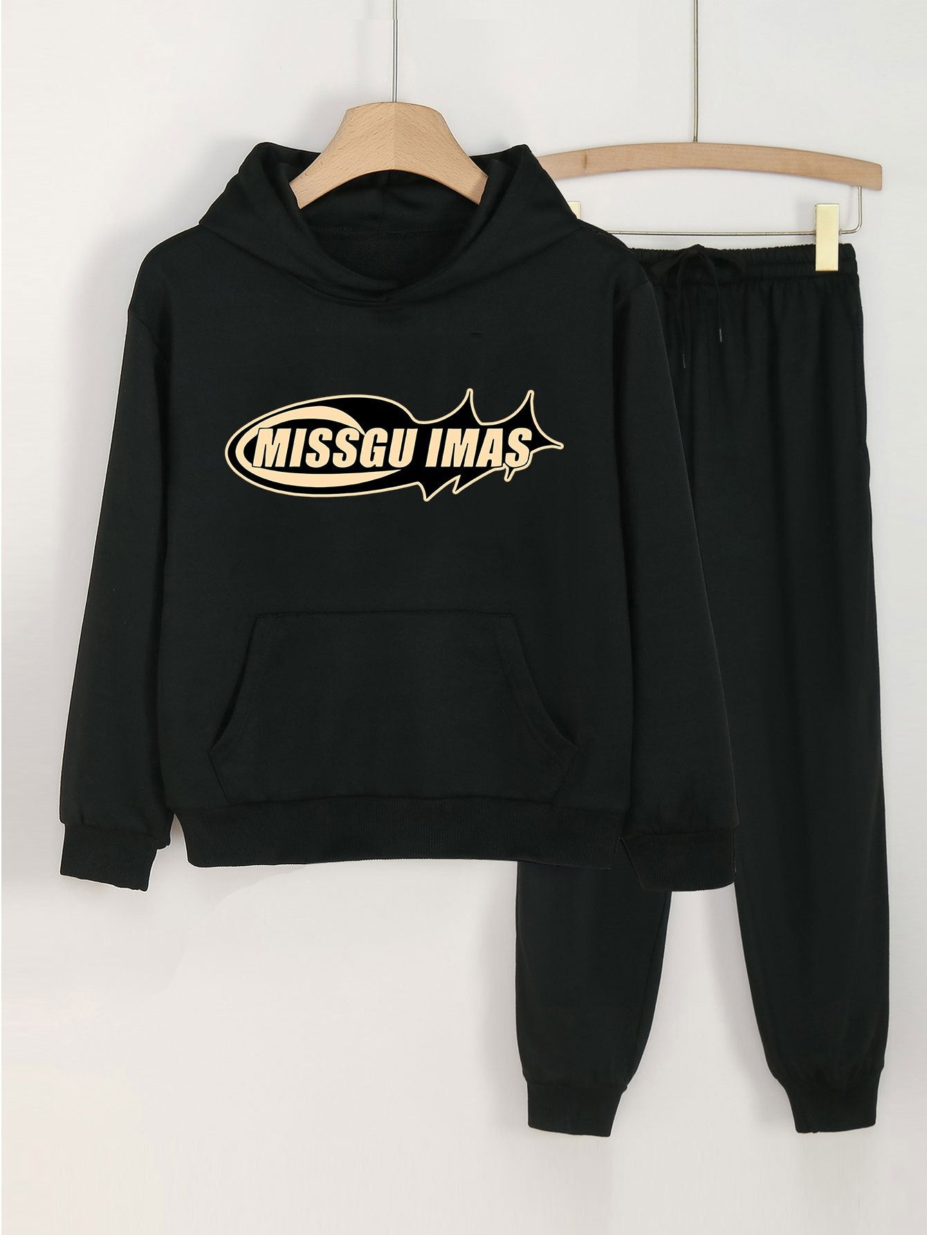 Girls 2pcs Letters Print Hoodie & Sweatpants Set for Spring and Autumn