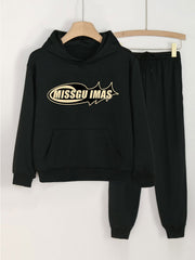 Girls 2pcs Letters Print Hoodie & Sweatpants Set for Spring and Autumn