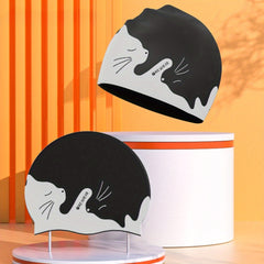 Silicone Waterproof Ear Protector Cat Pattern Swimming Cap