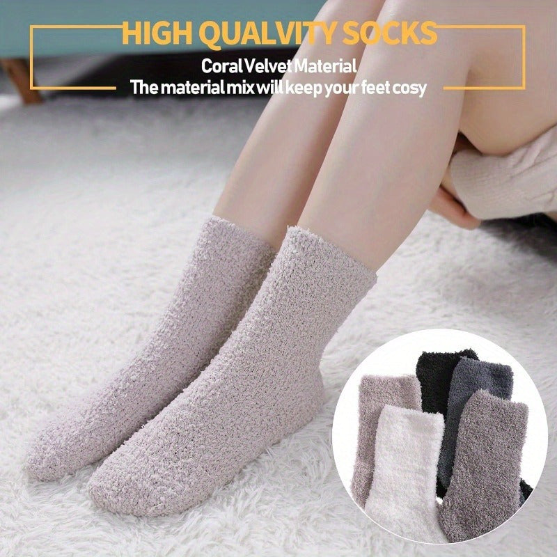 5 Pairs Plush Socks Fluffy Slippers Cozy Warm Winter Socks