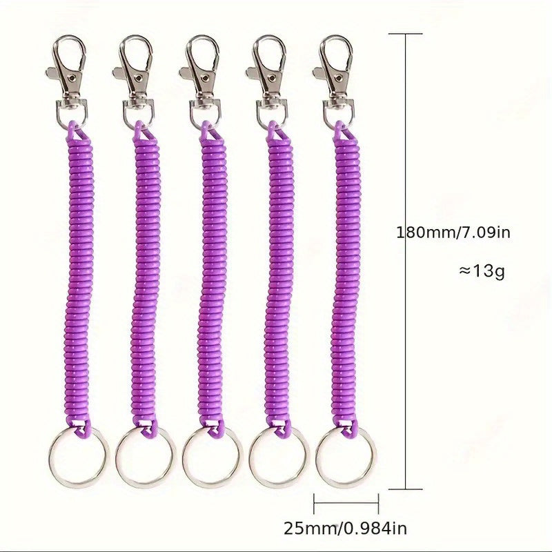 2pcs Retractable Spring Coil Keychain Anti-lost Keyring with Clasp
