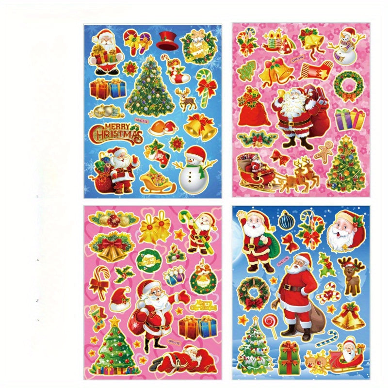 8pcs Christmas Stickers Hot Stamping Decorative Stickers Waterproof