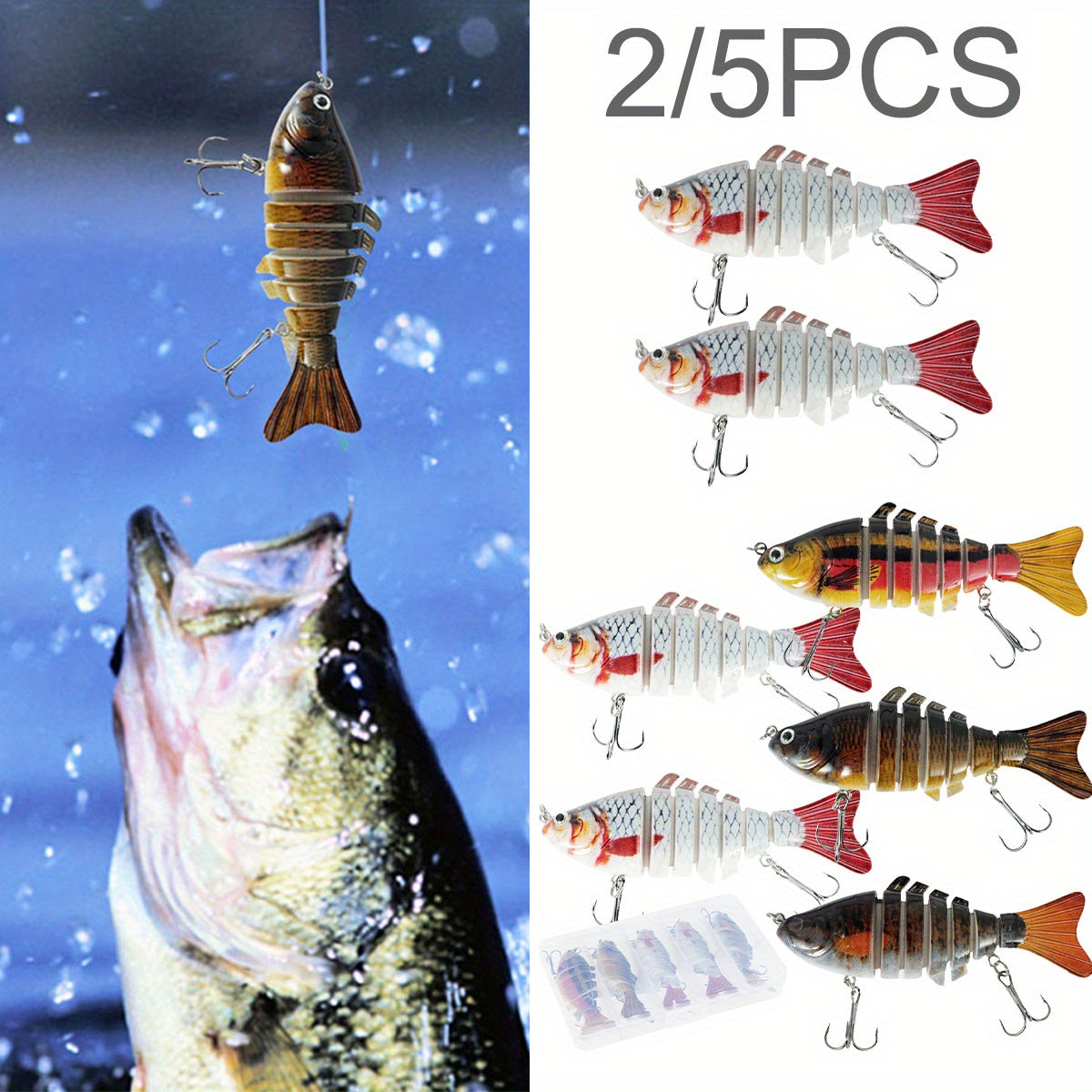 5pcs Lifelike Jointed Fishing Lure Artificial Hard Swimba