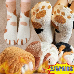 5pairs Cute Cat Paw Fluffy Socks Warm Home Slippers Floor Socks
