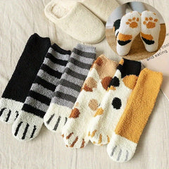 5pairs Cute Cat Paw Fluffy Socks Warm Home Slippers Floor Socks