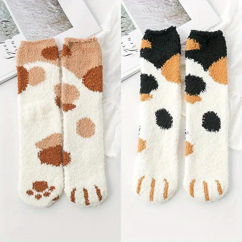 5pairs Cute Cat Paw Fluffy Socks Warm Home Slippers Floor Socks