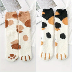 5pairs Cute Cat Paw Fluffy Socks Warm Home Slippers Floor Socks