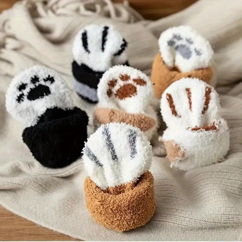 5pairs Cute Cat Paw Fluffy Socks Warm Home Slippers Floor Socks