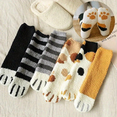 5pairs Cute Cat Paw Fluffy Socks Warm Home Slippers Floor Socks