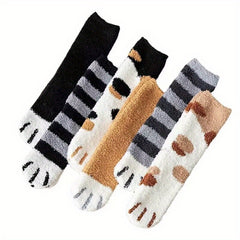 5pairs Cute Cat Paw Fluffy Socks Warm Home Slippers Floor Socks