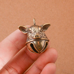 Brass Pig's Head Bell Lucky Zodiac Animal Keychain Pendant