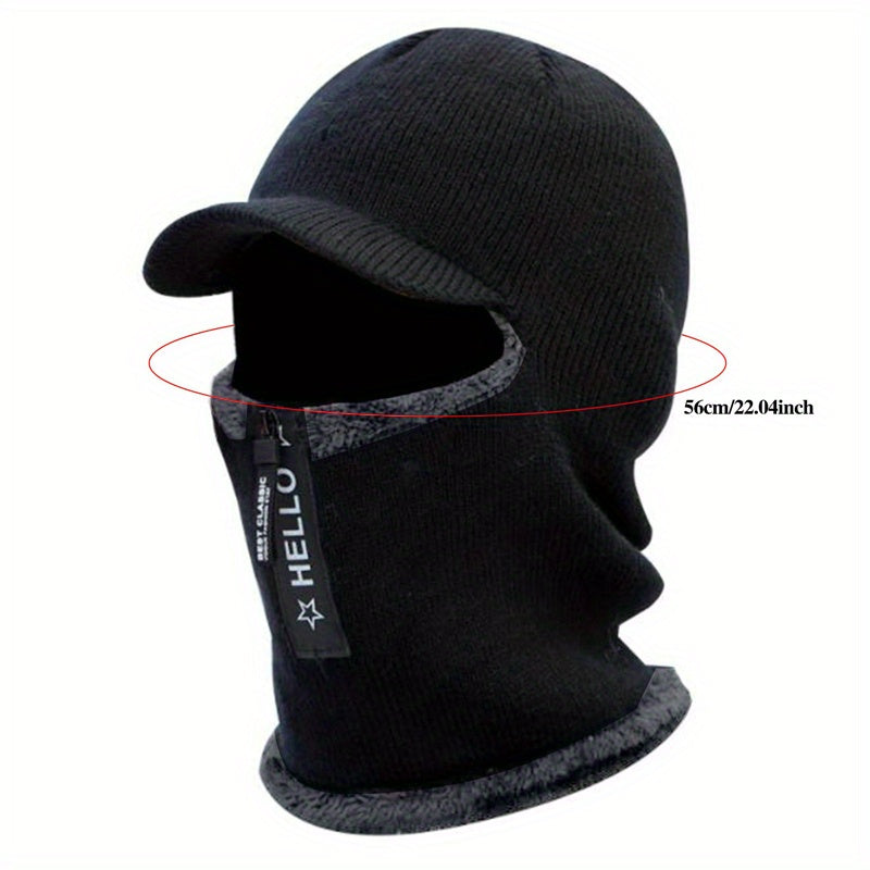 Men's Knitted Cycling Hat with Neck Gaiter & Zipper Face Cover