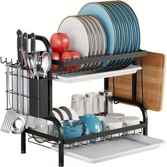 2 Layer Plate Drain Rack Easy To Clean Kitchen Organizer