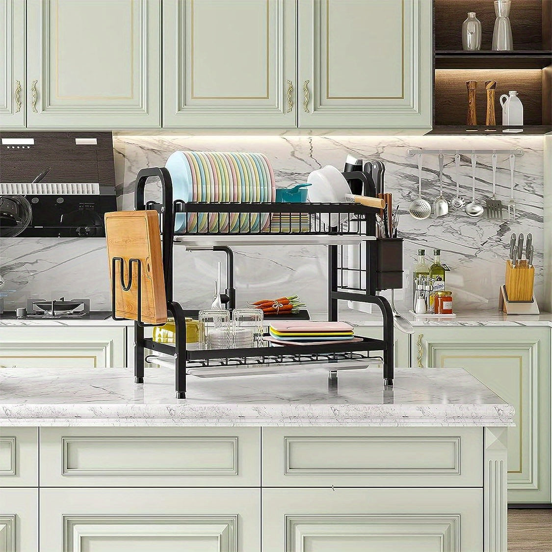 2 Layer Plate Drain Rack Easy To Clean Kitchen Organizer