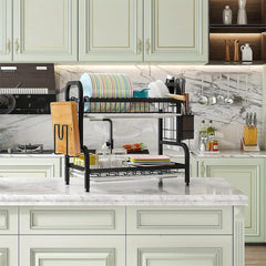 2 Layer Plate Drain Rack Easy To Clean Kitchen Organizer