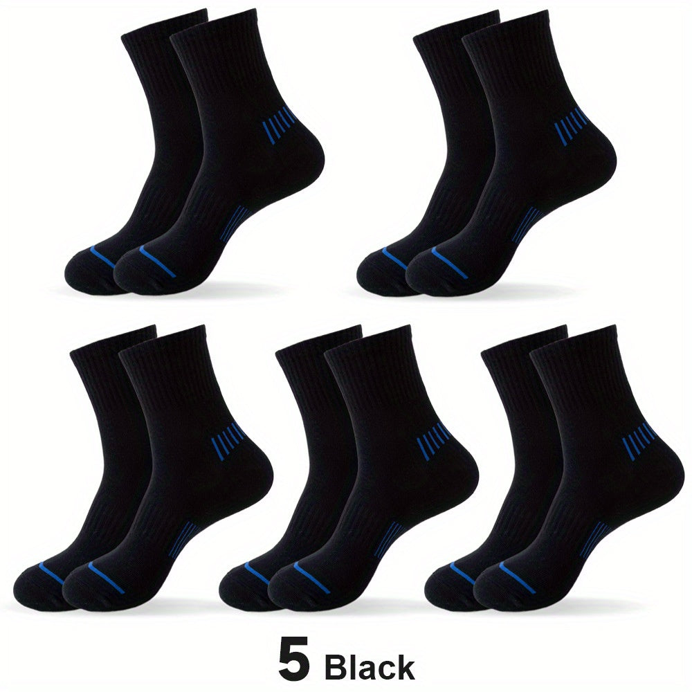 Men's Mid Calf Athletic Socks - Breathable & Moisture Wicking Cotton - 5 Pairs