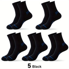 Men's Mid Calf Athletic Socks - Breathable & Moisture Wicking Cotton - 5 Pairs