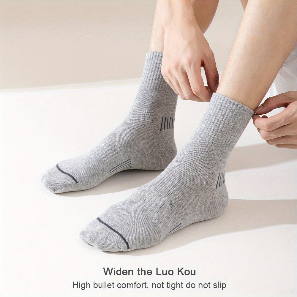 Men's Mid Calf Athletic Socks - Breathable & Moisture Wicking Cotton - 5 Pairs