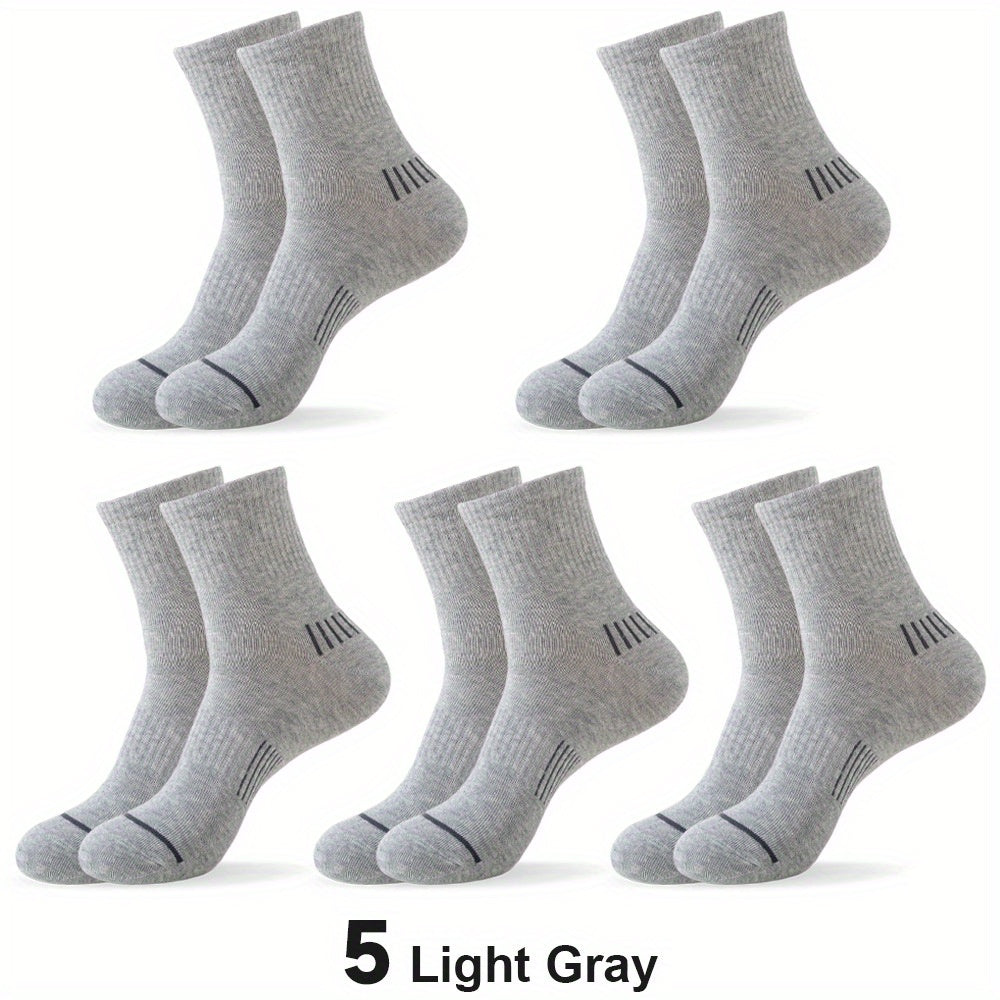 Men's Mid Calf Athletic Socks - Breathable & Moisture Wicking Cotton - 5 Pairs