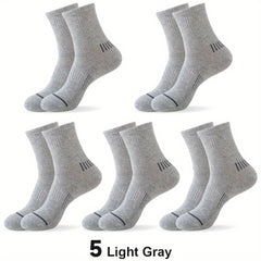Men's Mid Calf Athletic Socks - Breathable & Moisture Wicking Cotton - 5 Pairs