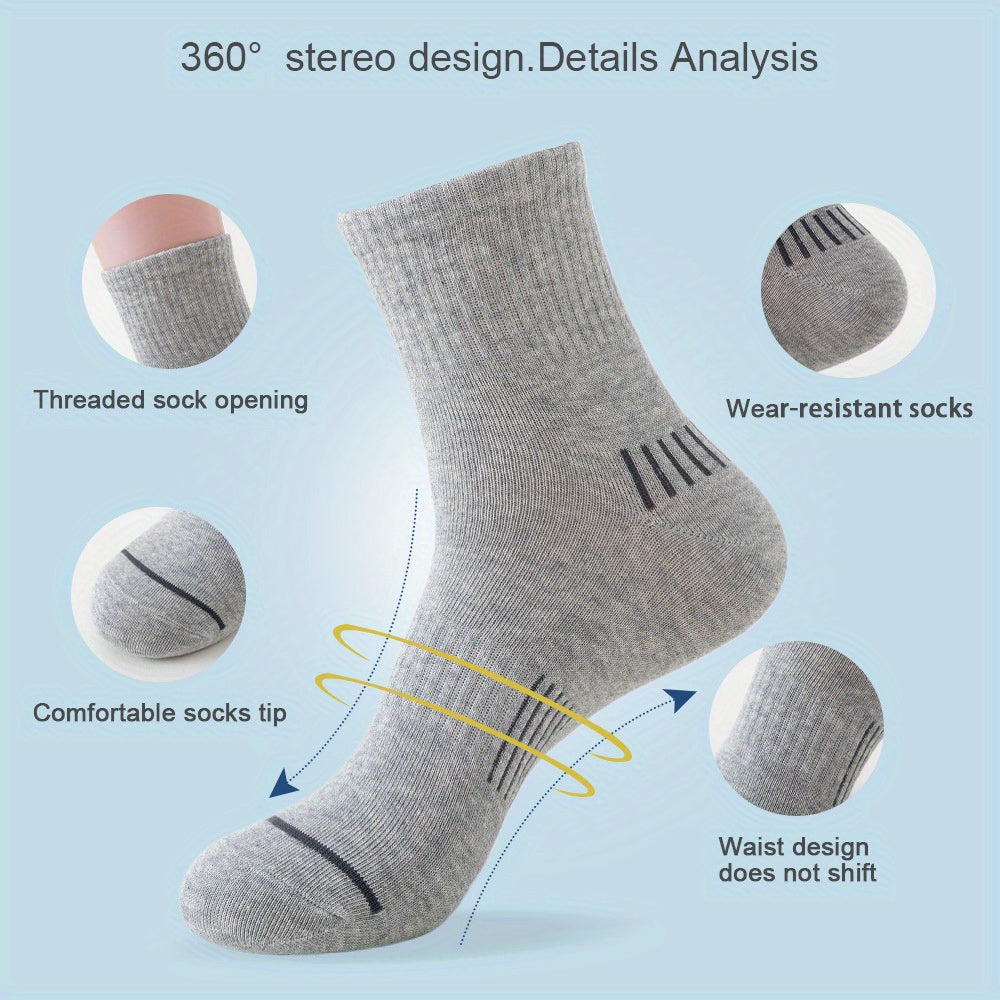 Men's Mid Calf Athletic Socks - Breathable & Moisture Wicking Cotton - 5 Pairs