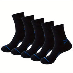 Men's Mid Calf Athletic Socks - Breathable & Moisture Wicking Cotton - 5 Pairs