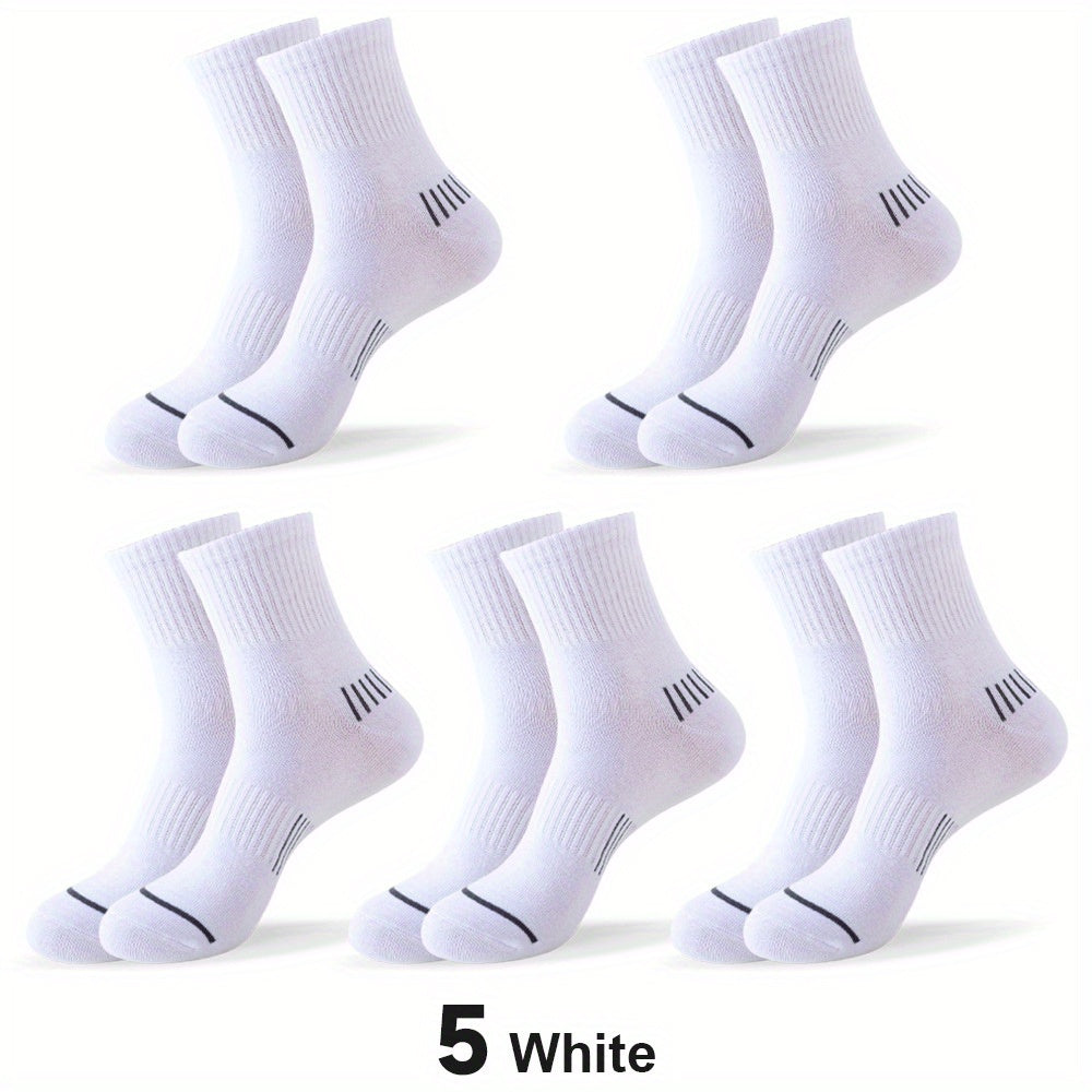 Men's Mid Calf Athletic Socks - Breathable & Moisture Wicking Cotton - 5 Pairs