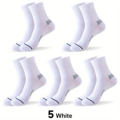 Men's Mid Calf Athletic Socks - Breathable & Moisture Wicking Cotton - 5 Pairs