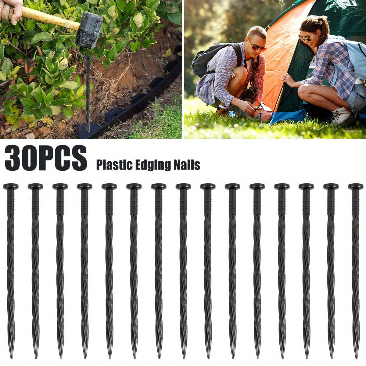 30pcs Landscape Edging Nails Plastic Sturdy Anchoring Spikes Multipurpose Pegs