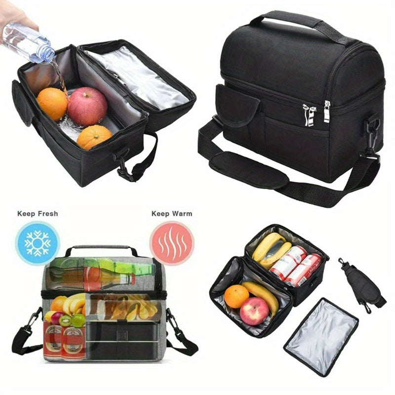 Large Insulated Lunch Box Leak-proof Cooler Bag Dual Compartment Lunch Tote Bag
