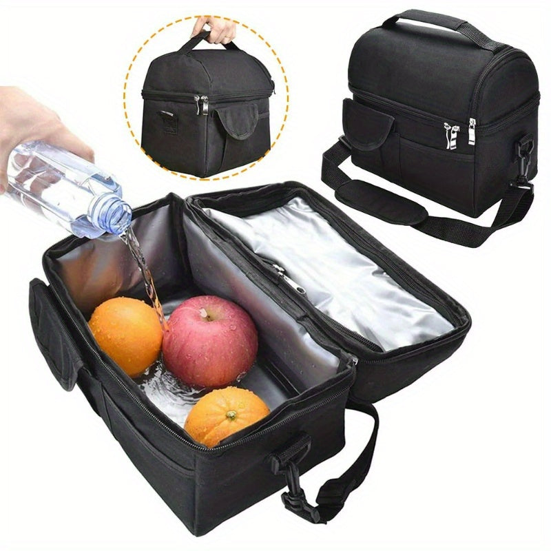 Large Insulated Lunch Box Leak-proof Cooler Bag Dual Compartment Lunch Tote Bag
