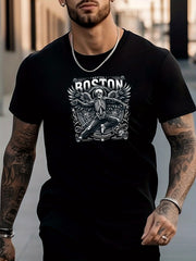 Men's Skeleton Pattern Shirt Casual Short Sleeve Tee Top