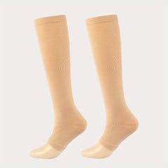 Zipper Open Toe Compression Socks for Running - Over the Calf Sports Socks