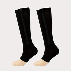 Zipper Open Toe Compression Socks for Running - Over the Calf Sports Socks