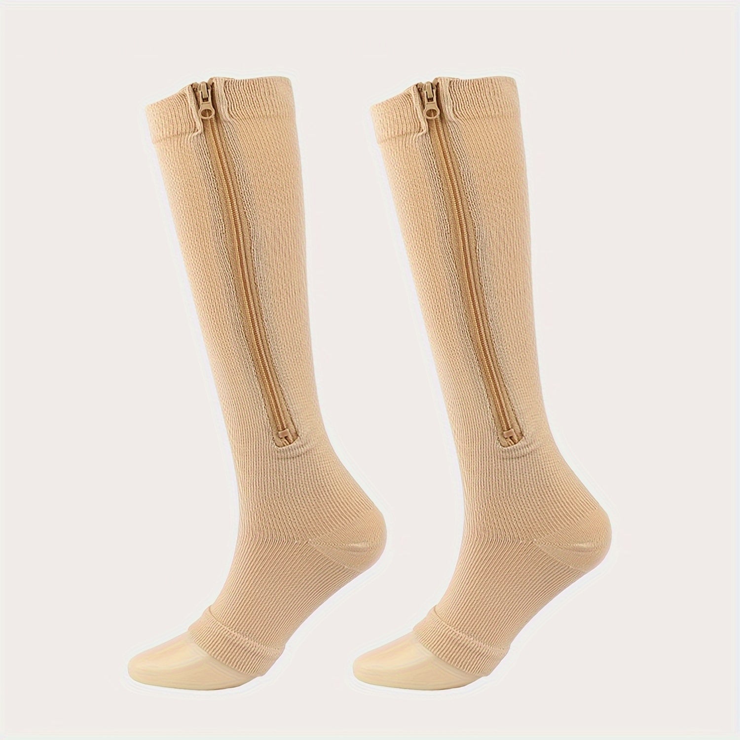 Zipper Open Toe Compression Socks for Running - Over the Calf Sports Socks