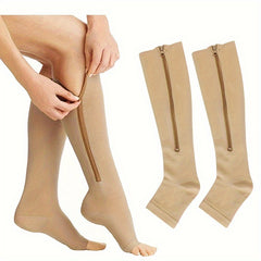Zipper Open Toe Compression Socks for Running - Over the Calf Sports Socks
