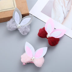 Kids Rabbit Ears Plush Bow Hairpin & Sweet Hair Clip