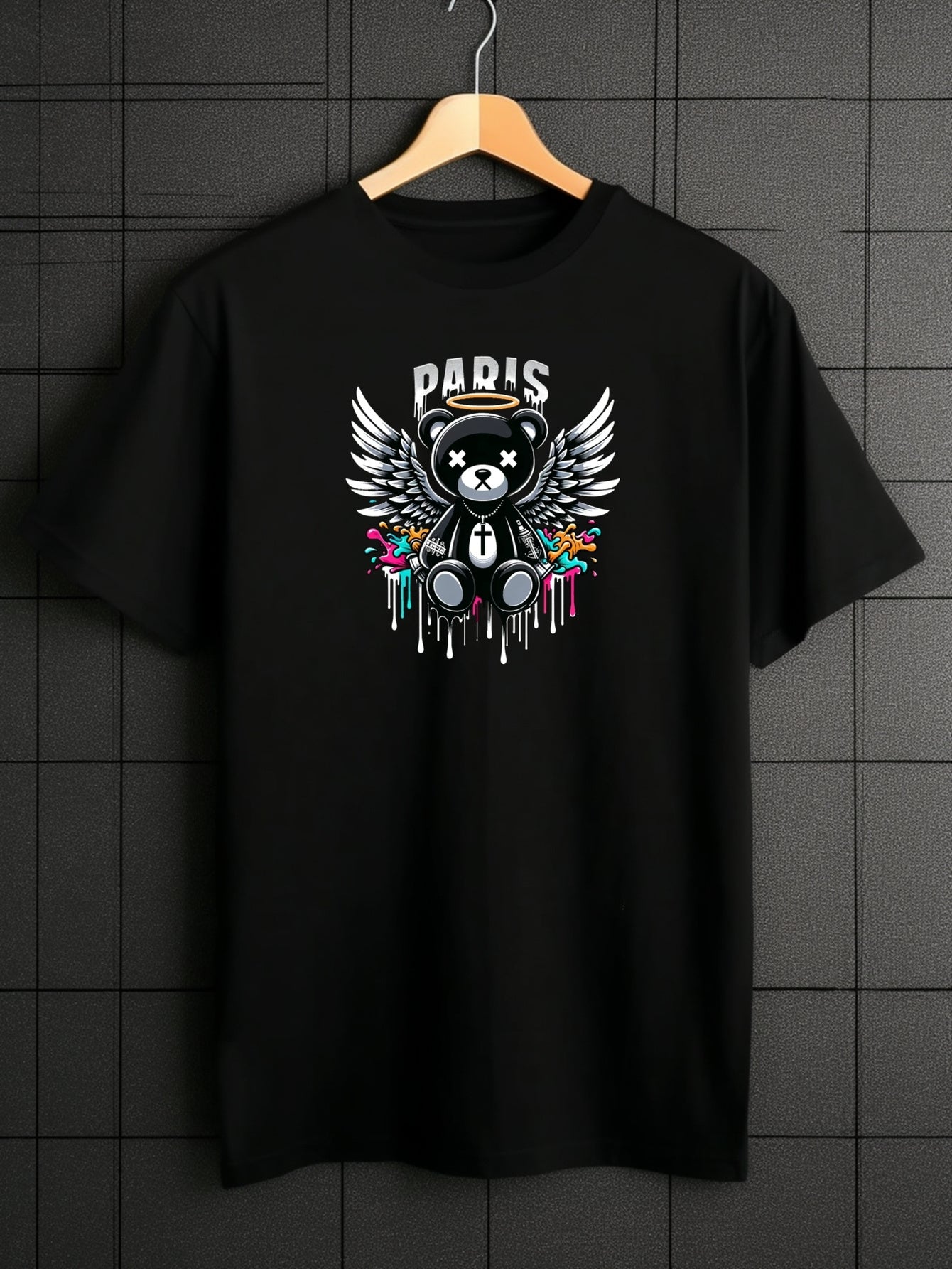 Men's Bear Pattern Shirt Casual Short Sleeve Tee Top