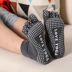 Anti Slip Five Toe Split Yoga Socks Ribbed Stripes Long Grippers Socks