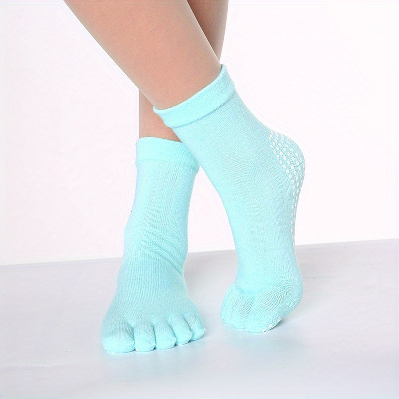 Anti Slip Five Toe Split Yoga Socks Ribbed Stripes Long Grippers Socks