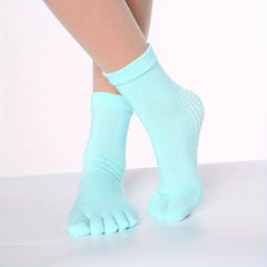 Anti Slip Five Toe Split Yoga Socks Ribbed Stripes Long Grippers Socks