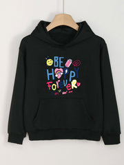 Happy Forever Print Hoodie For Girls Kids Pullover Long Sleeve Top